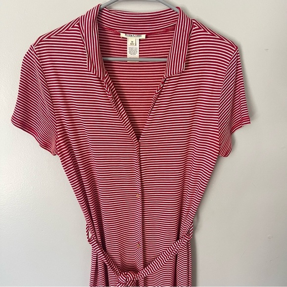Rolla Coster Jersey Knit Shirt Dress Red White Stripe Medium Coastal Modest - Picture 3 of 12